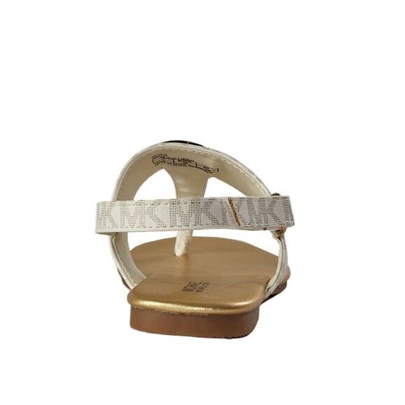 New! MICHAEL KORS Girls Marlie MK Logo T-Strap Sandals Shoe NWOB White Soft Gold - Picture 5 of 13